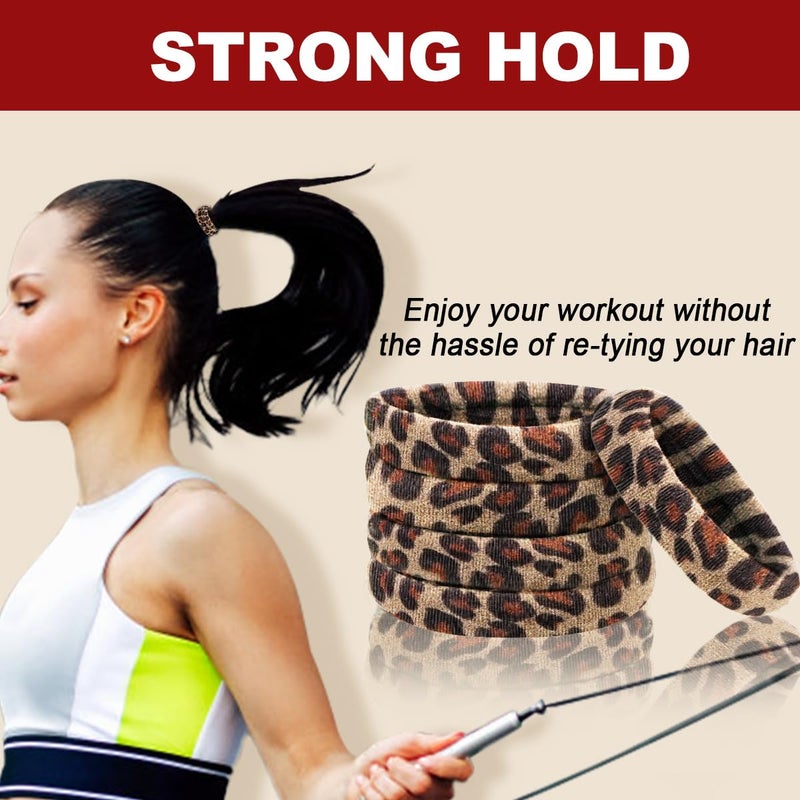 IKOCO 150PCS Hair Ties, Hair Ties for Women No Damage, Cotton Seamless Ponytail Holders for Thick Hair, Leopard Animal Print - Image 4